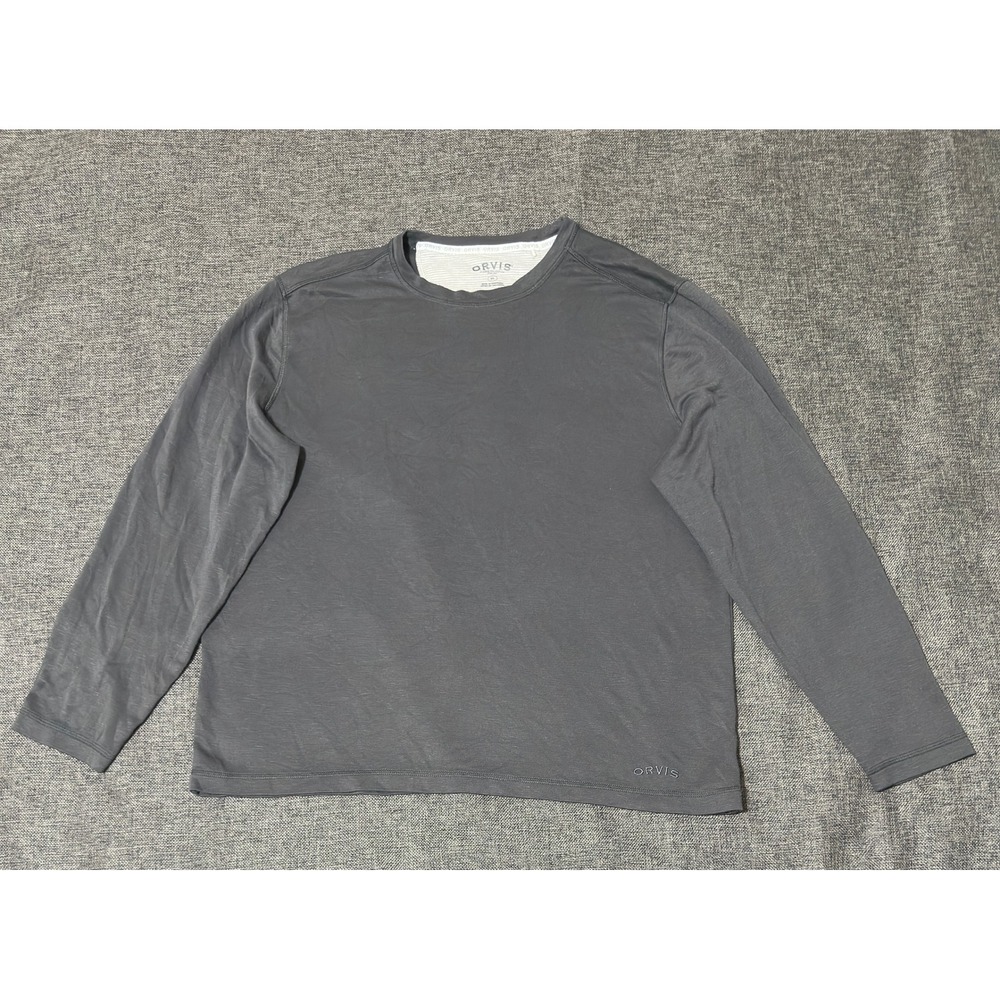 Orvis Mens XL Shirt Long Sleeve Gray Rayon Blend